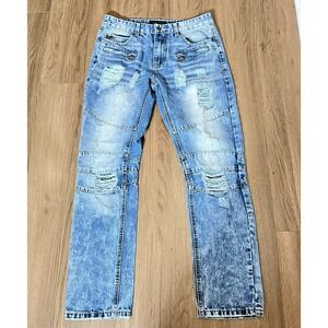 Decibel Jeans Light Wash‎ Acid Wash Moto Distressed Biker Denim